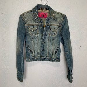 Odyn retro grunge studded distressed jean jacket